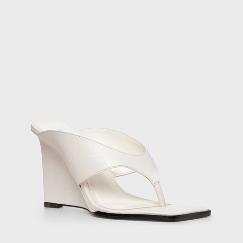 Open Mule Thong Anabela Couro Off White Milk