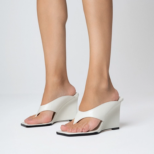 Open Mule Thong Anabela Couro Off White Milk