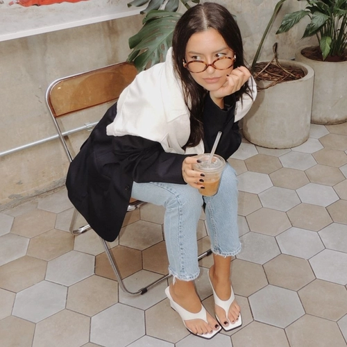 Open Mule Thong Anabela Couro Off White Milk