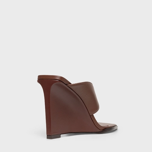 Open Mule Thong Anabela Couro Marrom Brunette