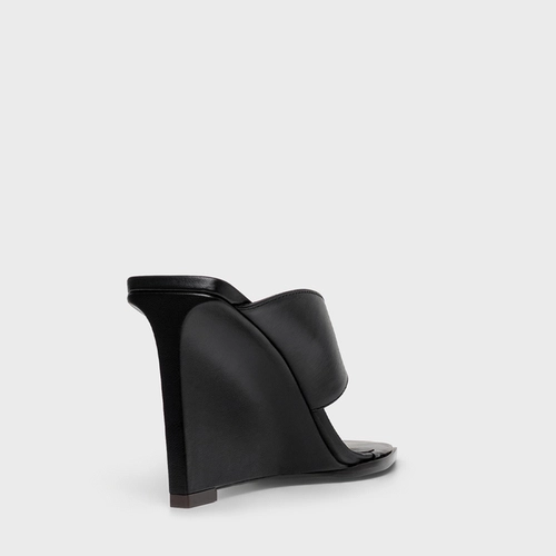 Open Mule Thong Anabela Couro Preto