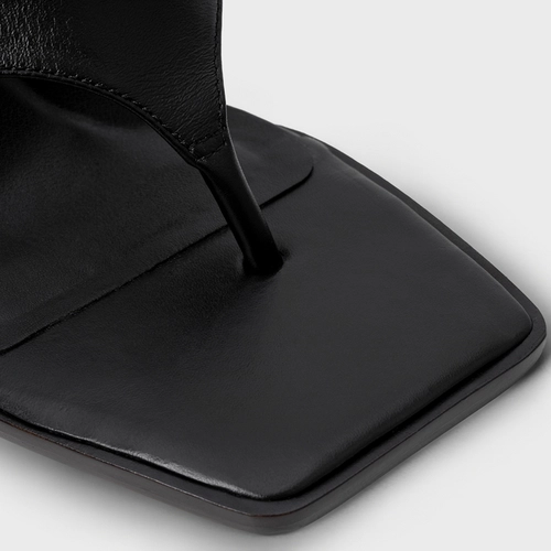 Open Mule Thong Anabela Couro Preto