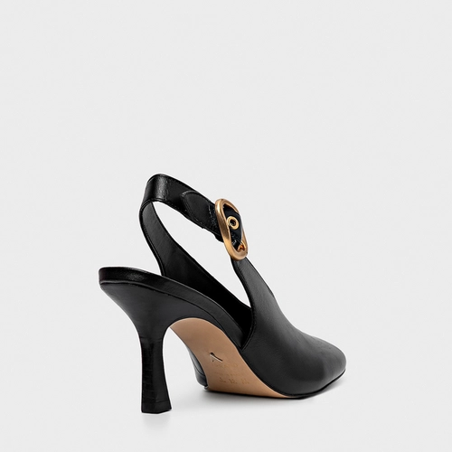 Scarpin Slingback Buckle Bico Quadrado Couro Preto