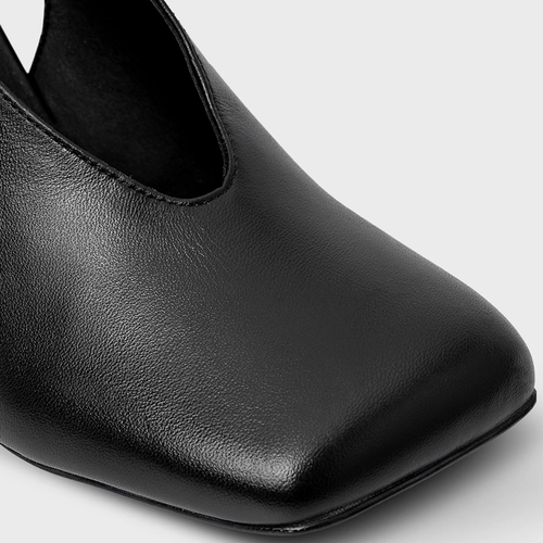 Scarpin Slingback Buckle Bico Quadrado Couro Preto