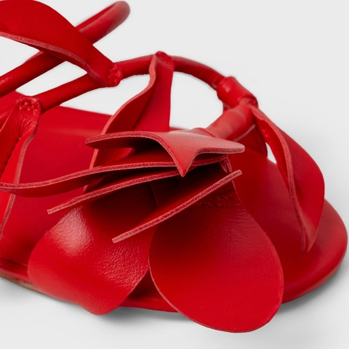 Open Mule Flower Salto Fino Couro Vermelho Carrano