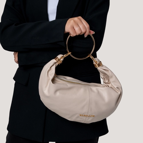 Bolsa Ring Catherine Média Couro Off White Cotton