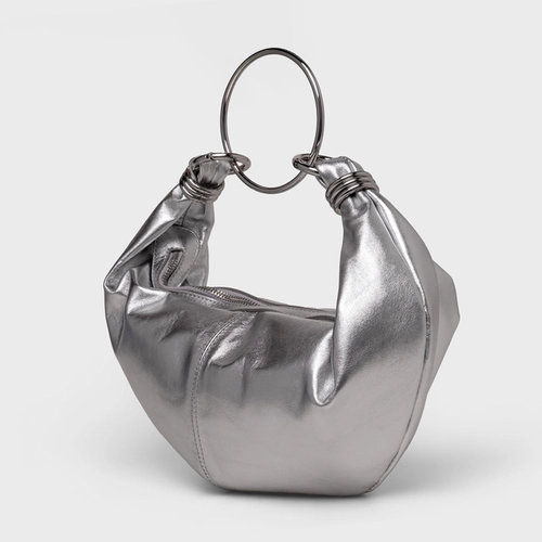 Bolsa Ring Catherine Média Couro Metalizado Prata