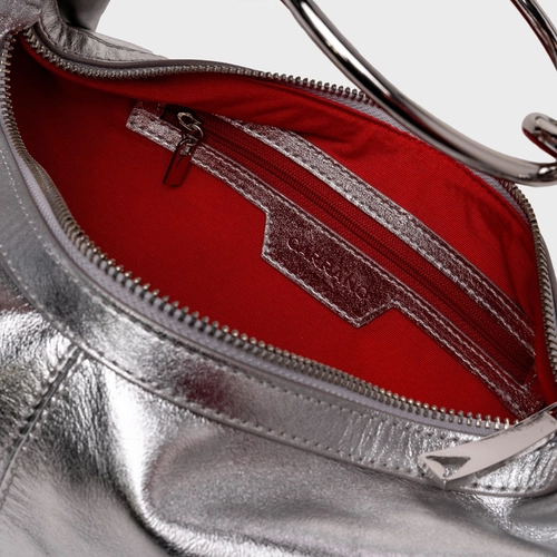 Bolsa Ring Catherine Média Couro Metalizado Prata