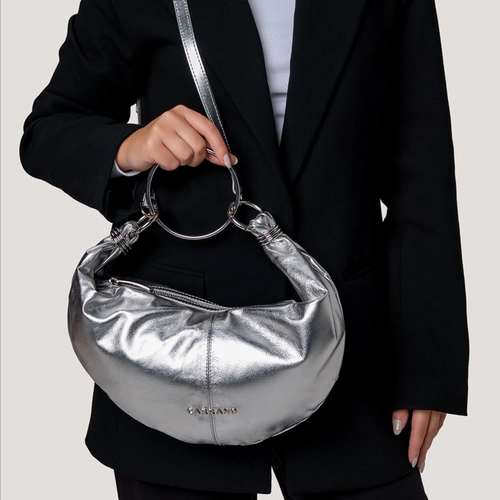 Bolsa Ring Catherine Média Couro Metalizado Prata