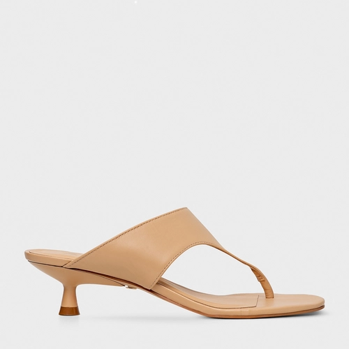 Open Mule Thong Bold Couro Bege Porcini