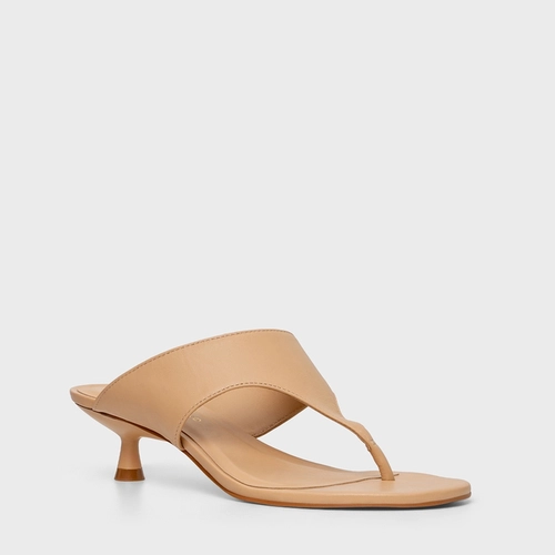 Open Mule Thong Bold Couro Bege Porcini