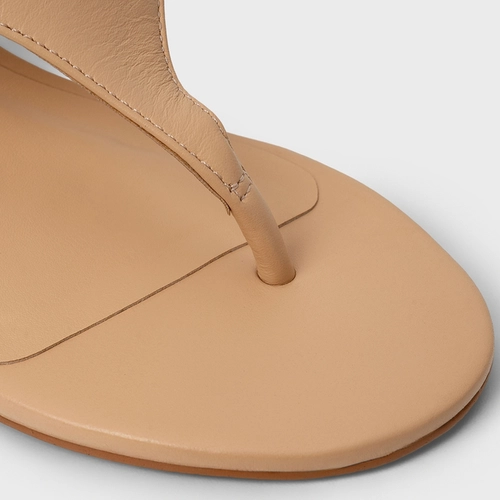 Open Mule Thong Bold Couro Bege Porcini