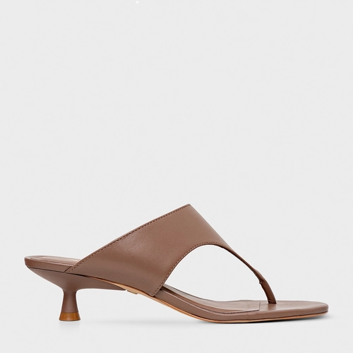 Open Mule Thong Bold Couro Marrom Mocha