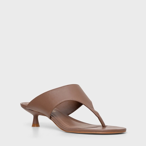Open Mule Thong Bold Couro Marrom Mocha