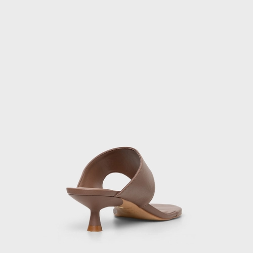 Open Mule Thong Bold Couro Marrom Mocha