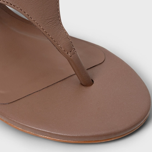 Open Mule Thong Bold Couro Marrom Mocha