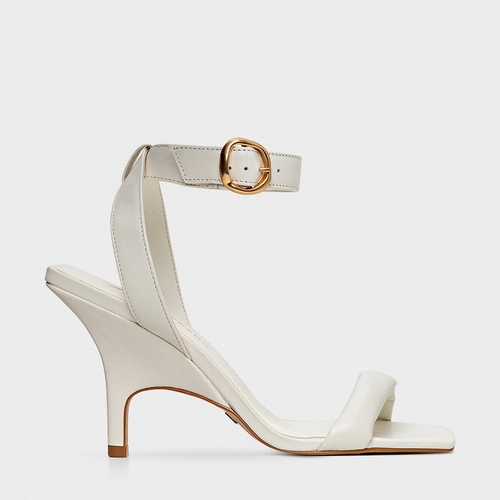 Sandália Tira Puffy Salto Fino Couro Off White Milk