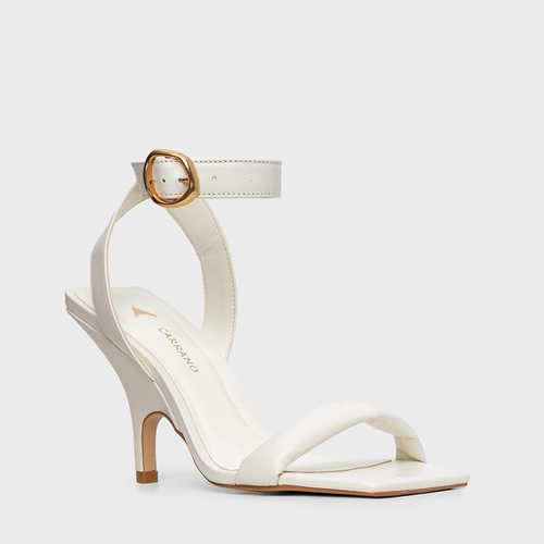 Sandália Tira Puffy Salto Fino Couro Off White Milk