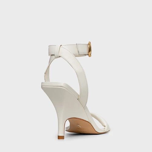 Sandália Tira Puffy Salto Fino Couro Off White Milk