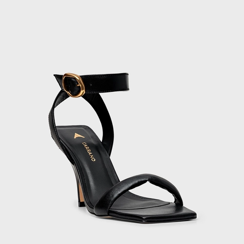 Sandália Tira Puffy Salto Fino Couro Preto