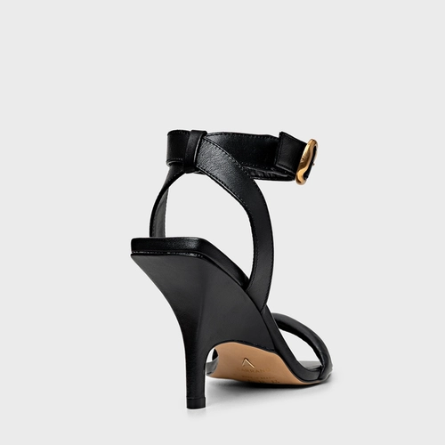 Sandália Tira Puffy Salto Fino Couro Preto