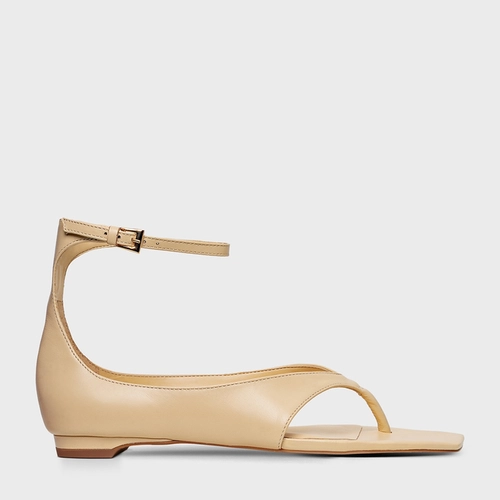 Sandália Flat Thong Bold Couro Amarelo Manteiga