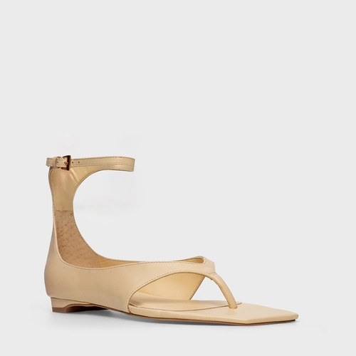 Sandália Flat Thong Bold Couro Amarelo Manteiga