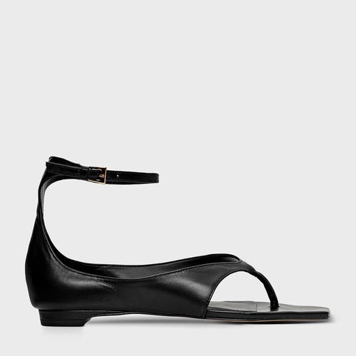 Sandália Flat Thong Bold Couro Preto