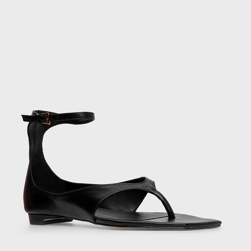Sandália Flat Thong Bold Couro Preto