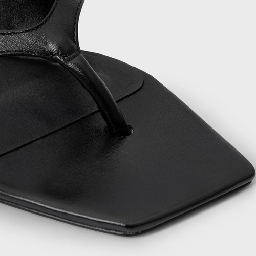 Sandália Flat Thong Bold Couro Preto