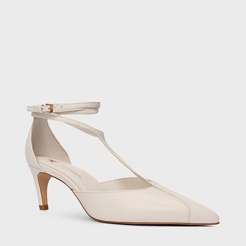 Scarpin Slingback Tiras Front Salto Fino Couro Off White Milk