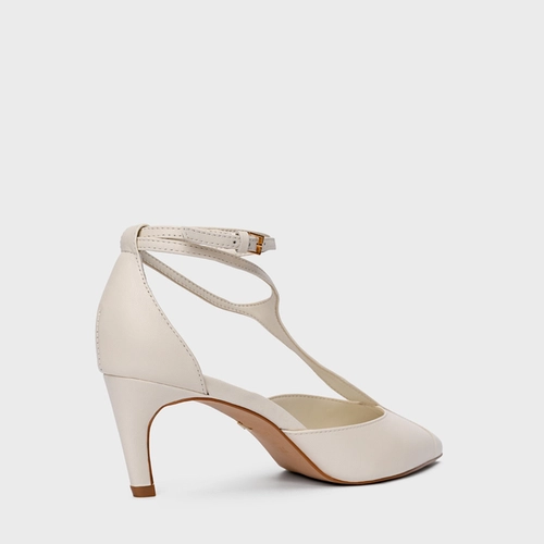 Scarpin Slingback Tiras Front Salto Fino Couro Off White Milk