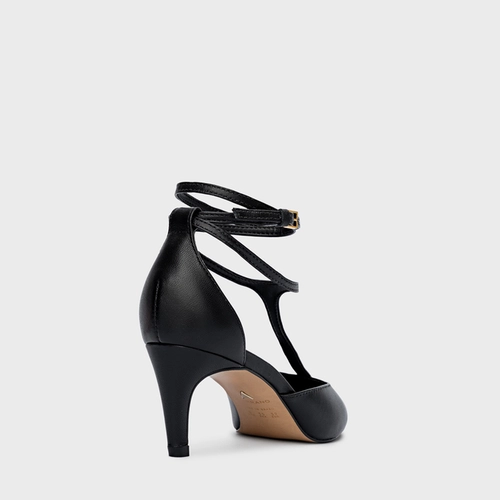 Scarpin Slingback Tiras Front Salto Fino Couro Preto