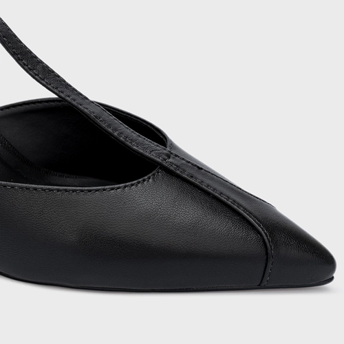Scarpin Slingback Tiras Front Salto Fino Couro Preto