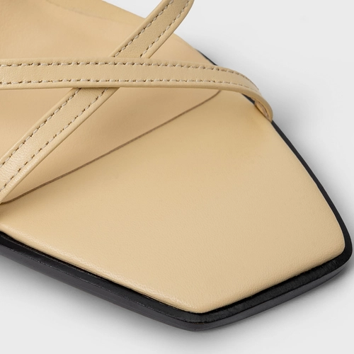 Sandália Minimal Tiras Anabela Couro Amarelo Manteiga