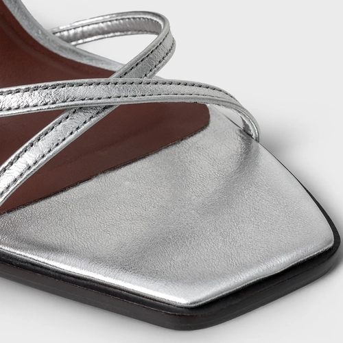 Sandália Minimal Tiras Anabela Couro Metalizado Prata