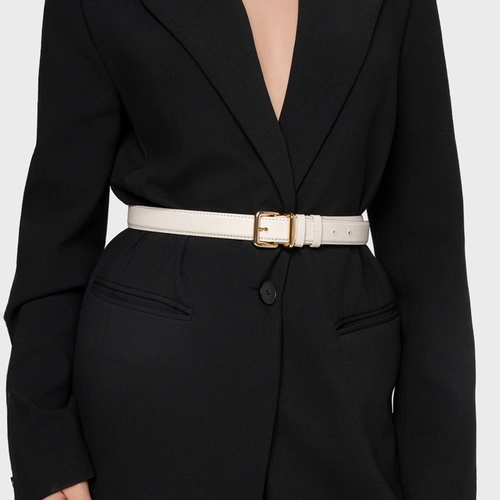 Cinto Regular Médio Couro Off White Milk