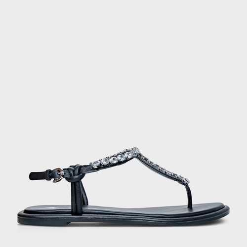 Sandália Flat Knot Cristal Couro Preto