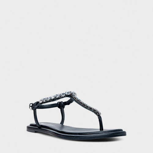 Sandália Flat Knot Cristal Couro Preto