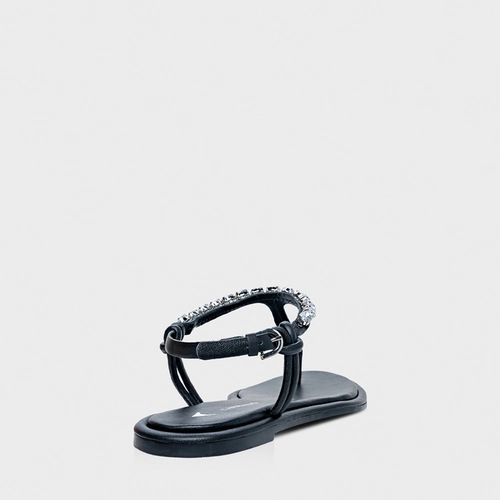 Sandália Flat Knot Cristal Couro Preto