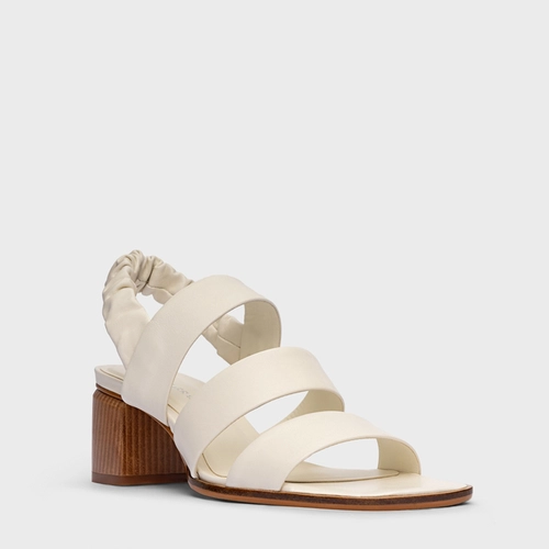 Sandália Triple Tiras Salto Bloco Couro Off White Milk