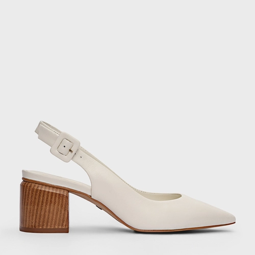 Scarpin Slingback Serena Salto Bloco Couro Off White Milk