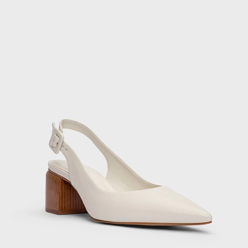 Scarpin Slingback Serena Salto Bloco Couro Off White Milk