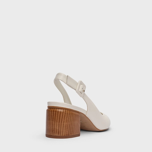 Scarpin Slingback Serena Salto Bloco Couro Off White Milk