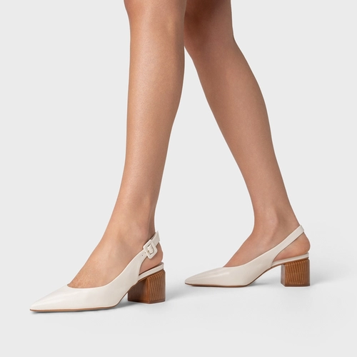 Scarpin Slingback Serena Salto Bloco Couro Off White Milk