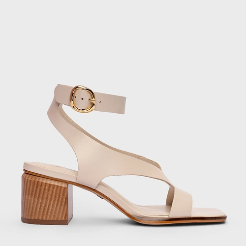 Sandália Recorte Front Salto Bloco Couro Off White Cotton