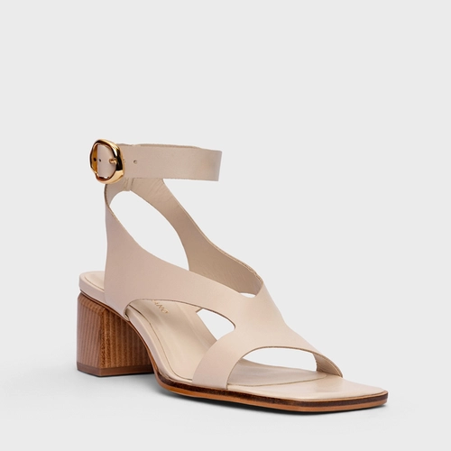 Sandália Recorte Front Salto Bloco Couro Off White Cotton