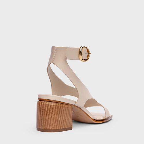 Sandália Recorte Front Salto Bloco Couro Off White Cotton