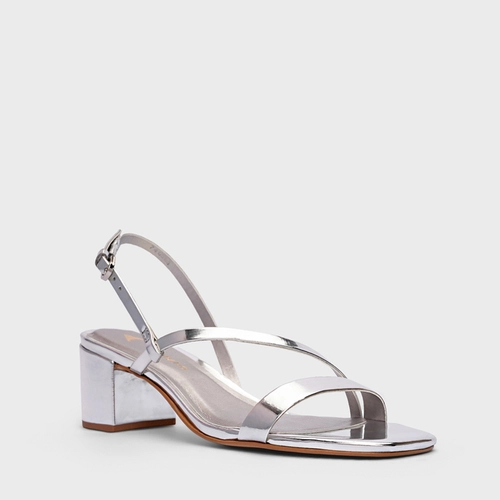 Sandália Basic Salto Bloco Couro Spechio Prata