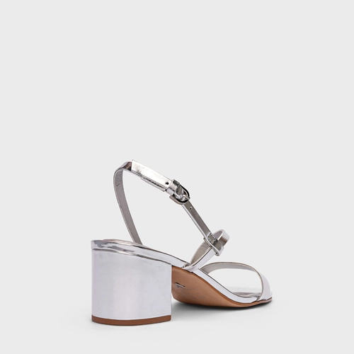 Sandália Basic Salto Bloco Couro Spechio Prata